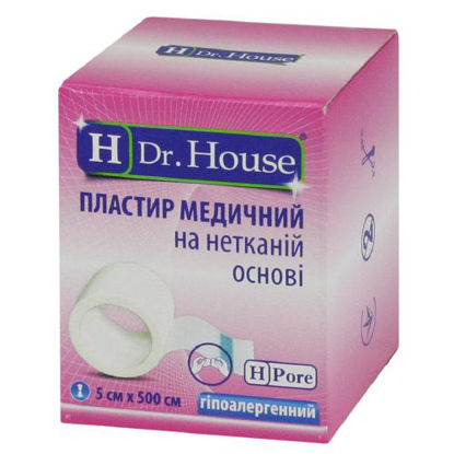 Світлина Пластир медичний H Dr.House котушка на нетканій основі 5см х 500см у паперовій упаковці